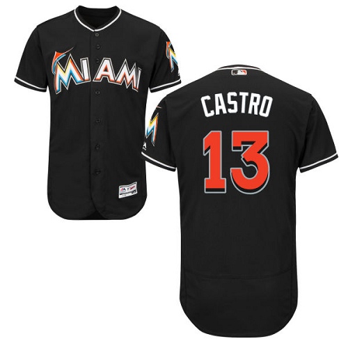 marlins #13 Starlin Castro Black Flexbase Authentic Collection Stitched MLB Jersey